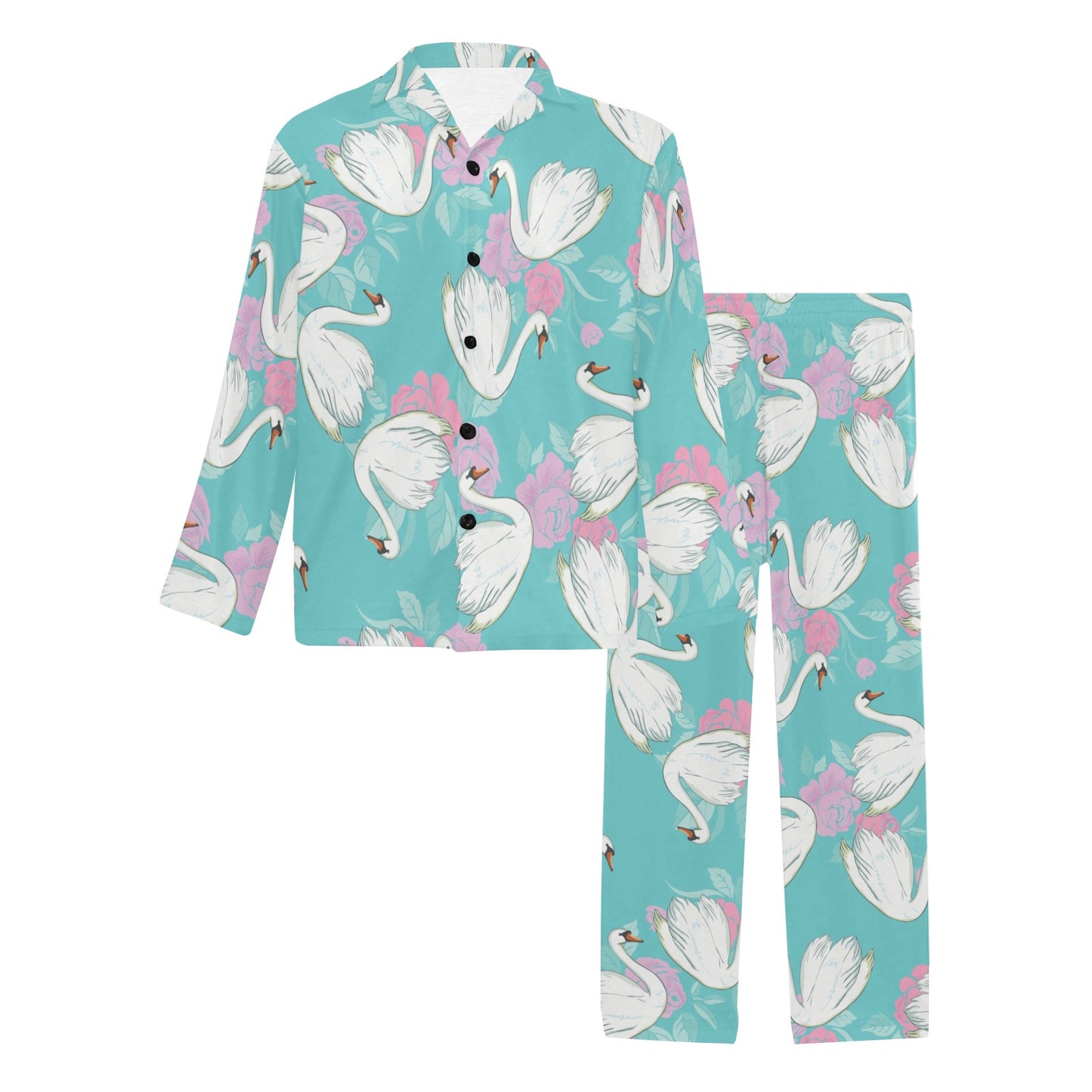 Swan Pattern Print Design 03 Men's Long Pajama Set