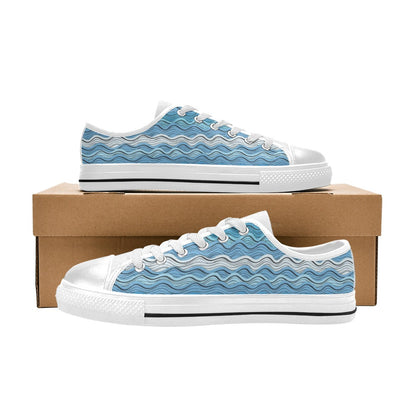 Wave Print Design LKS301 Women's White Low Top Shoes
