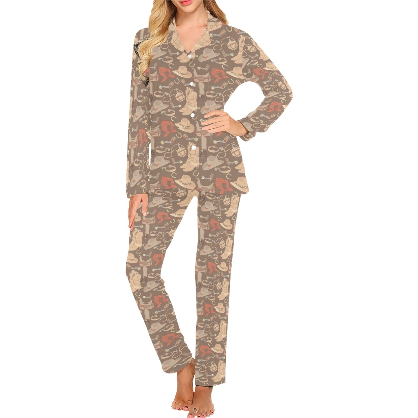 Cowboy Pattern Print Design 02 Women's Long Pajama Set