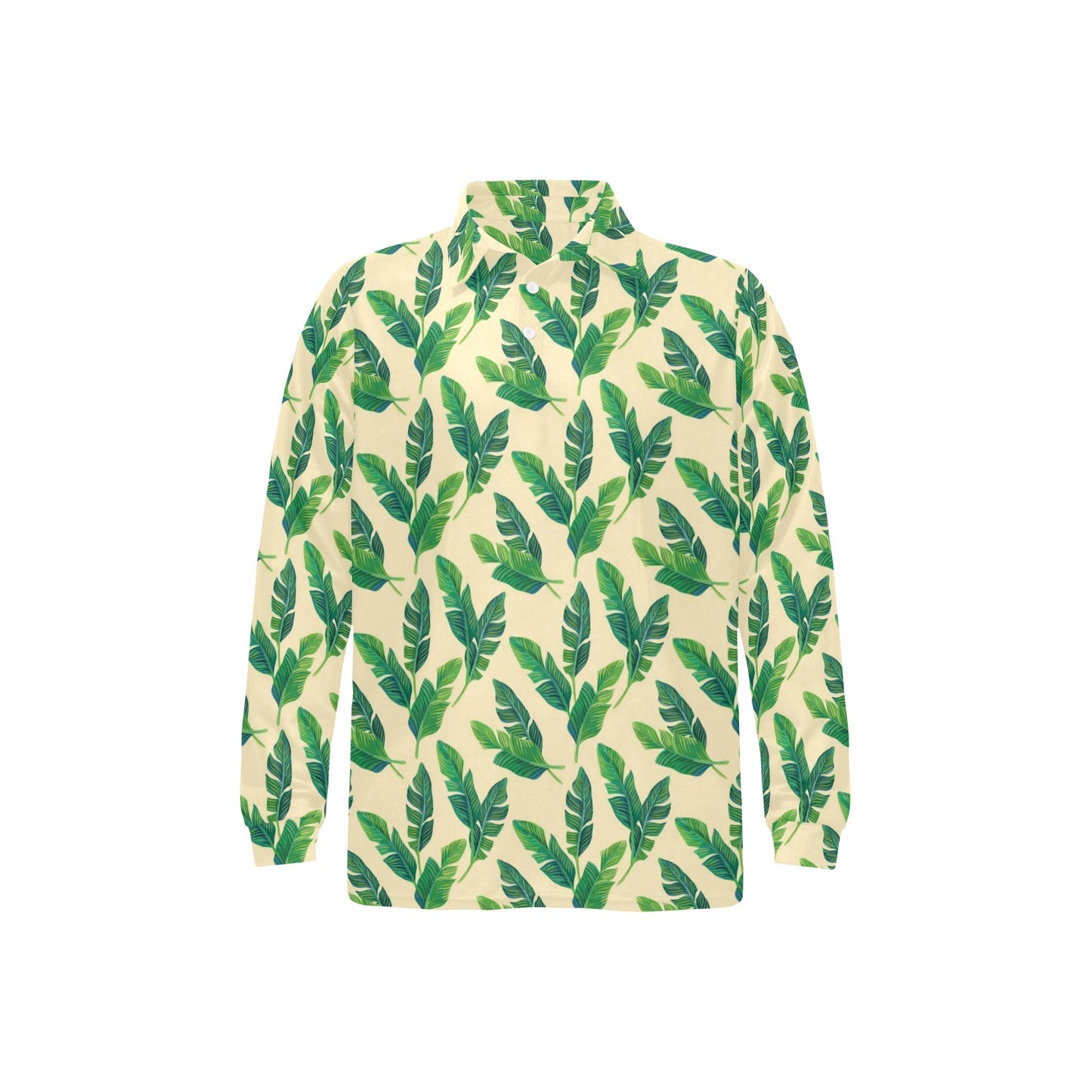 Banana Leaf Pattern Print Design 01 Long Sleeve Polo Shirt For Men's