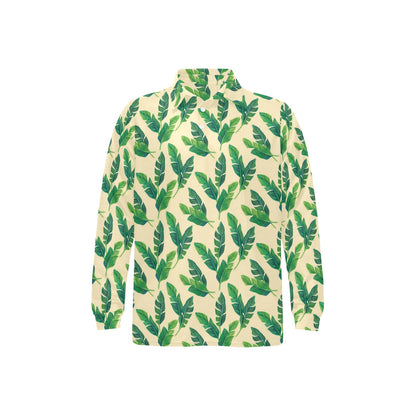Banana Leaf Pattern Print Design 01 Long Sleeve Polo Shirt For Men's