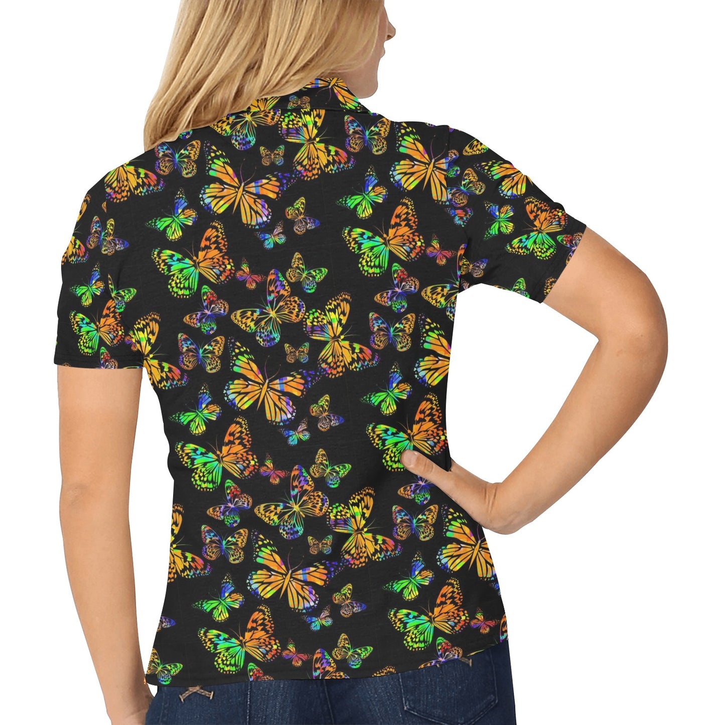 Butterfly Neon Color Print Pattern Women's Polo Shirt