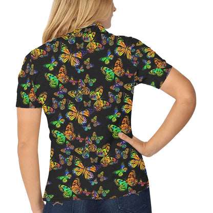 Butterfly Neon Color Print Pattern Women's Polo Shirt