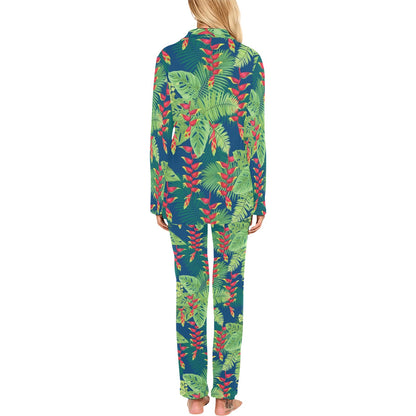 Heliconia Pattern Print Design HL08 Women's Long Pajama Set