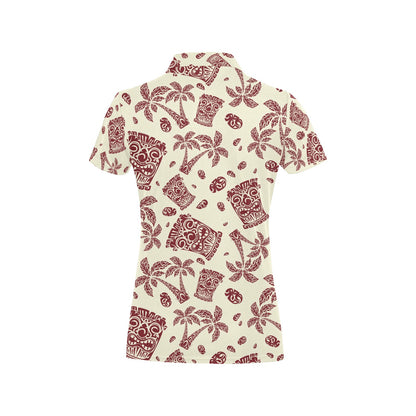Tiki Tribal Mask Palm Tree Women's Polo Shirt