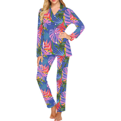 Tropical Flower Pattern Print Design TF025 Women's Long Pajama Set