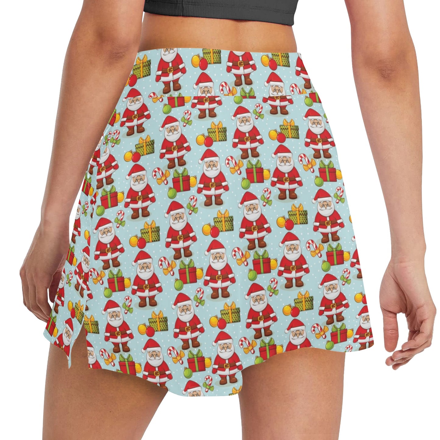 Santa Christmas Themed Print Design LKS303 Women's Golf Skirt with Pocket