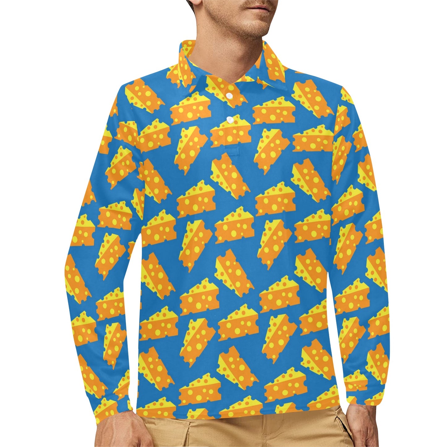 Cheese Pattern Print Design 05 Long Sleeve Polo Shirt For Men's