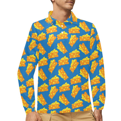 Cheese Pattern Print Design 05 Long Sleeve Polo Shirt For Men's