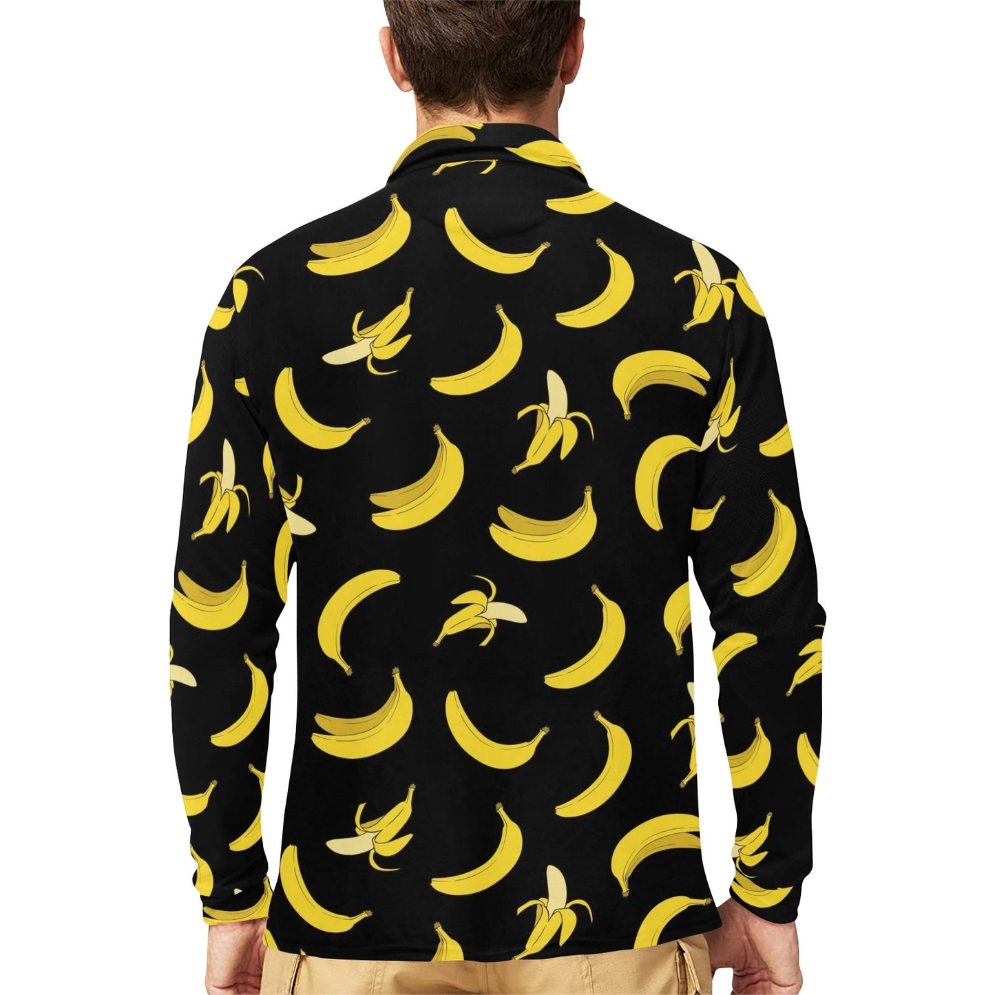 Banana Pattern Print Design BA05 Long Sleeve Polo Shirt For Men's