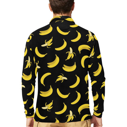 Banana Pattern Print Design BA05 Long Sleeve Polo Shirt For Men's
