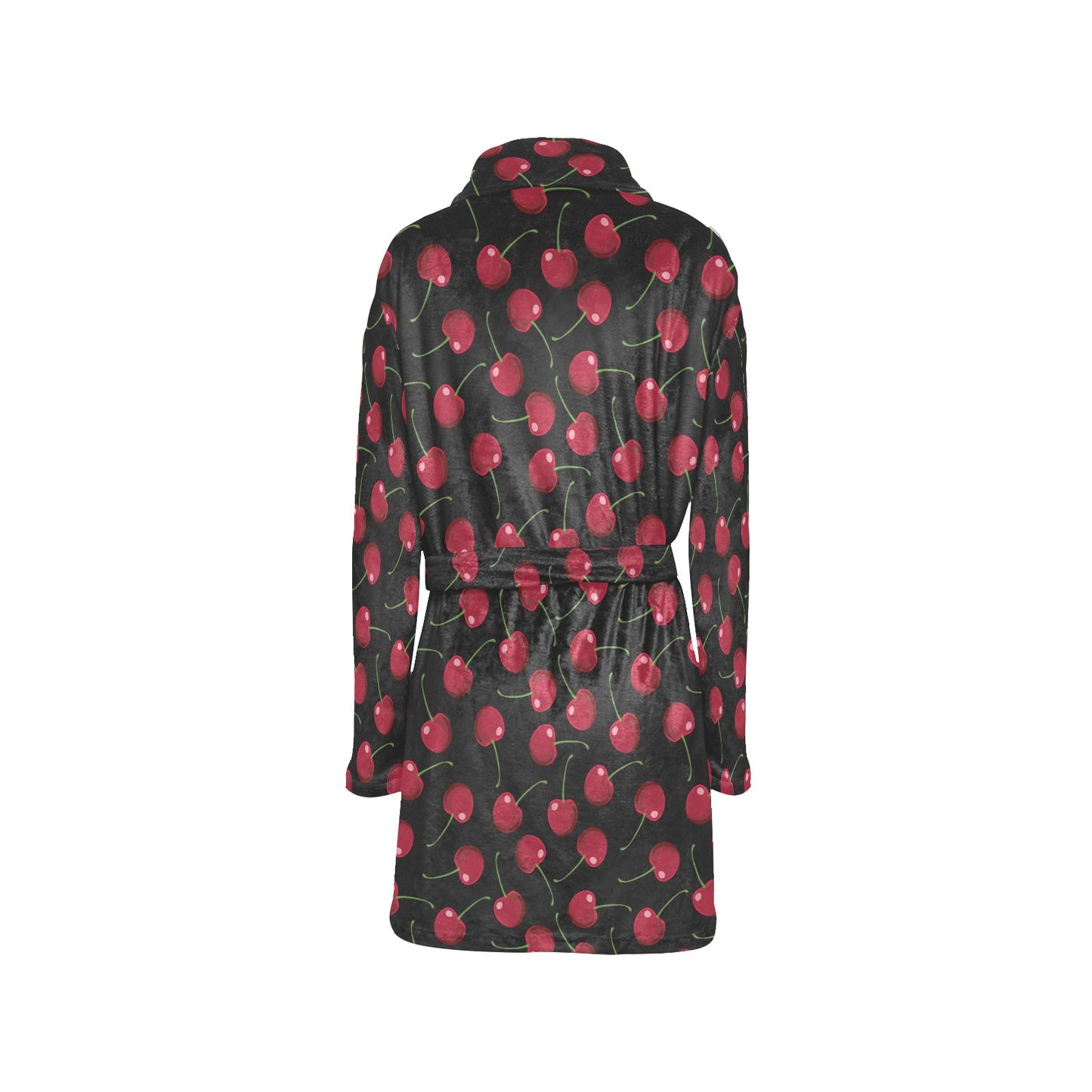 Cherry Black Background Women's Fleece Robe