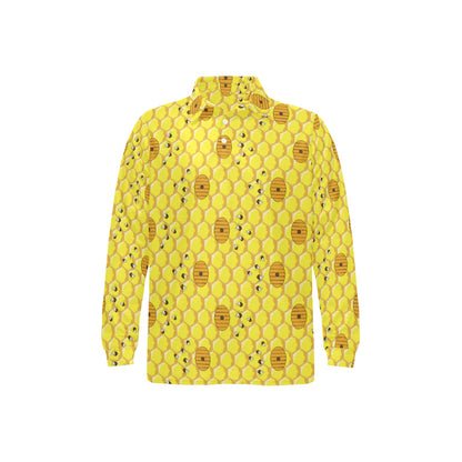 Honey Bee Print Design LKS303 Long Sleeve Polo Shirt For Men's