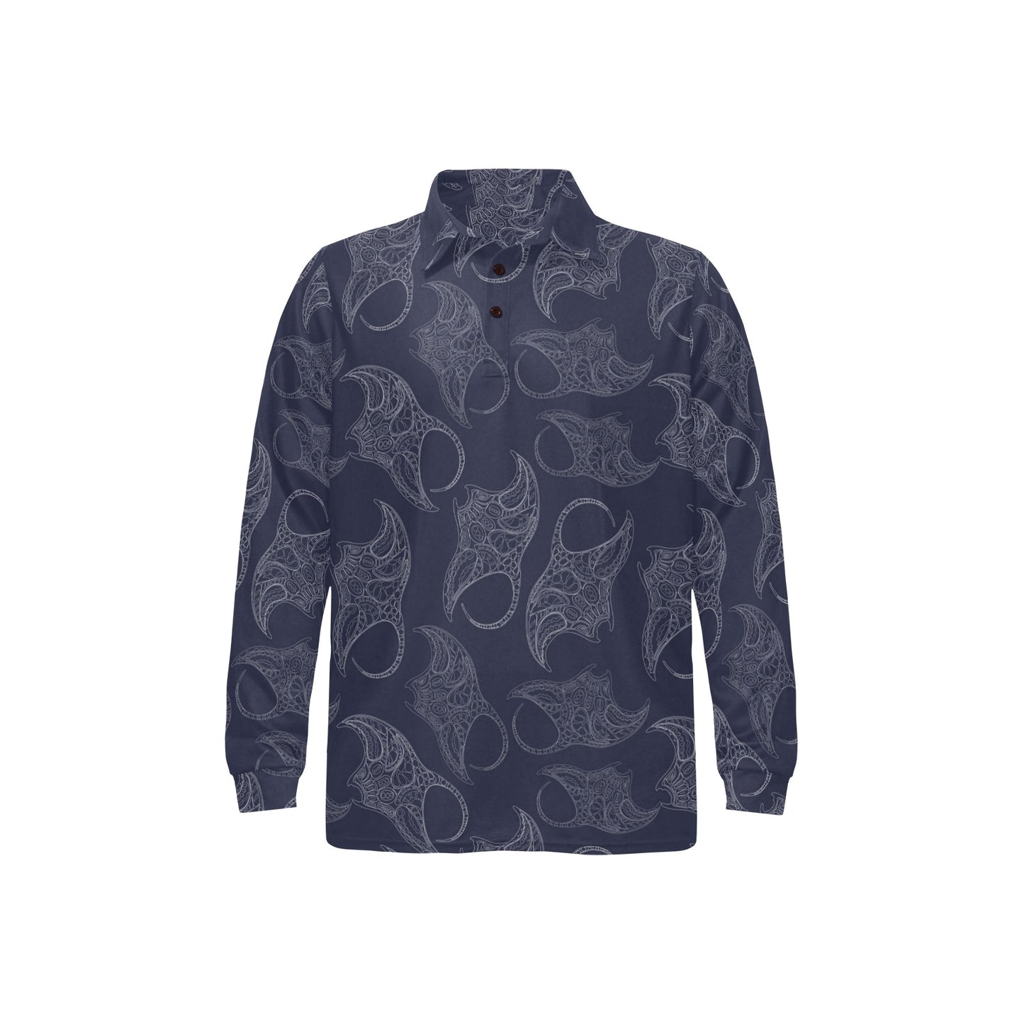 Manta Ray Pattern Print Design 01 Long Sleeve Polo Shirt For Men's