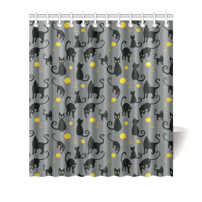 Black Cat Yellow Yarn Print Pattern Shower Curtain