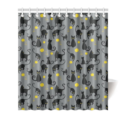 Black Cat Yellow Yarn Print Pattern Shower Curtain