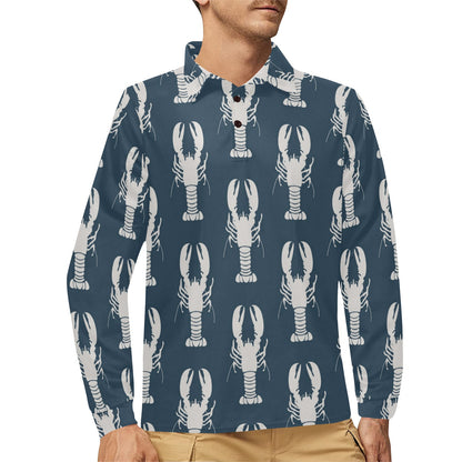 Lobster Pattern Print Design 02 Long Sleeve Polo Shirt For Men's