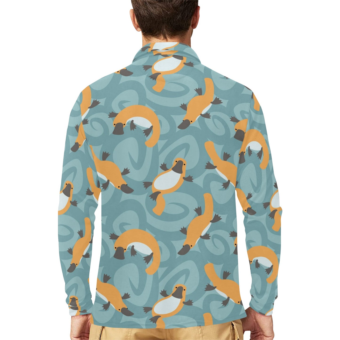Platypus Pattern Print Design A01 Long Sleeve Polo Shirt For Men's