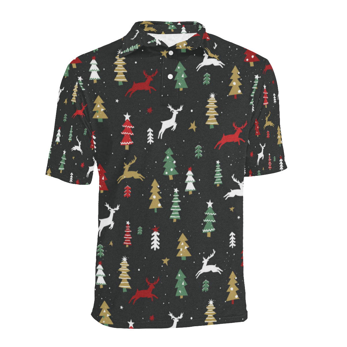 Christmas Tree Deer Style Pattern Print Design 03 Men Polo Shirt