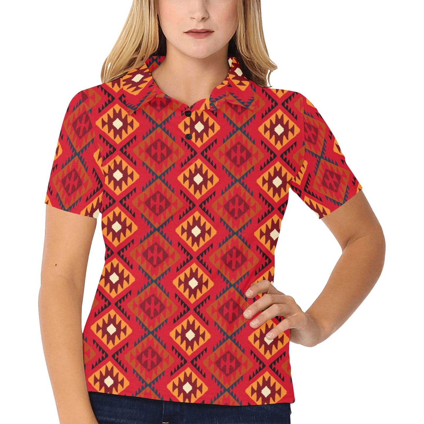 Aztec Pattern Print Design 06 Women's Polo Shirt