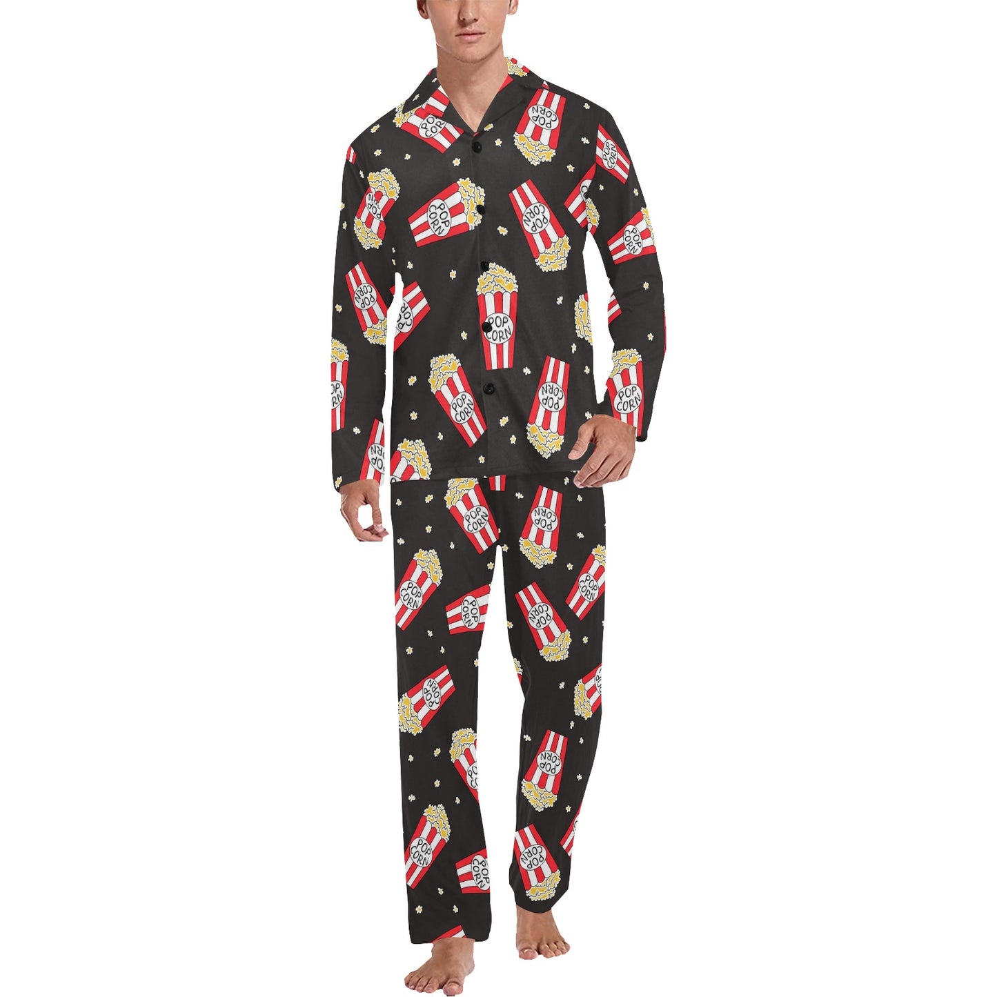 Popcorn Pattern Print Design A01 Men's Long Pajama Set