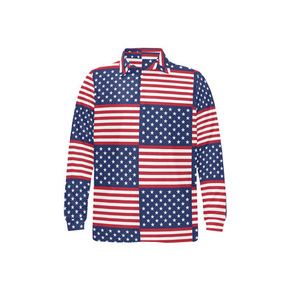 Patriotic US Flag Pattern Print Design A03 Long Sleeve Polo Shirt For Men's