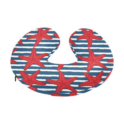 Starfish Red Pattern Print Design 02 U-Shaped Travel Neck Pillow