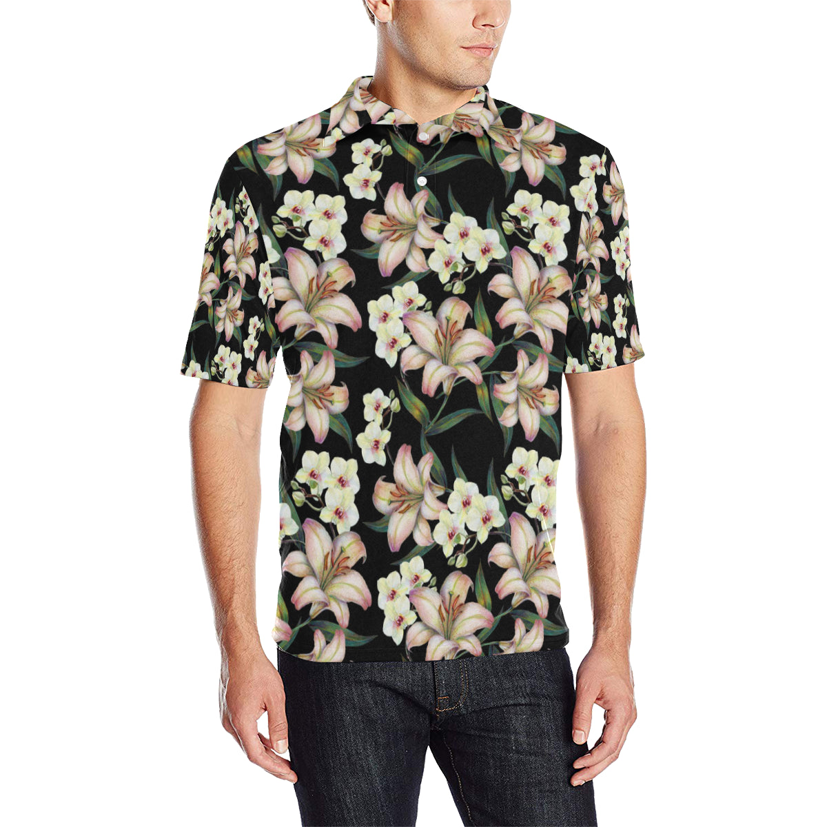 Lily Pattern Print Design LY03 Men Polo Shirt