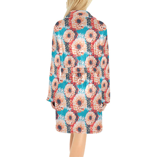 Dahlia Pattern Print Design DH05 Women's Fleece Robe