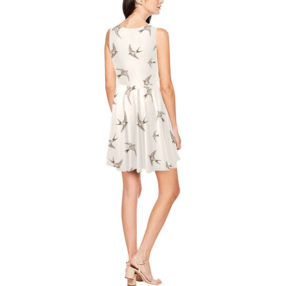 Swallow Bird Pattern Print Design 01 Sleeveless Dress