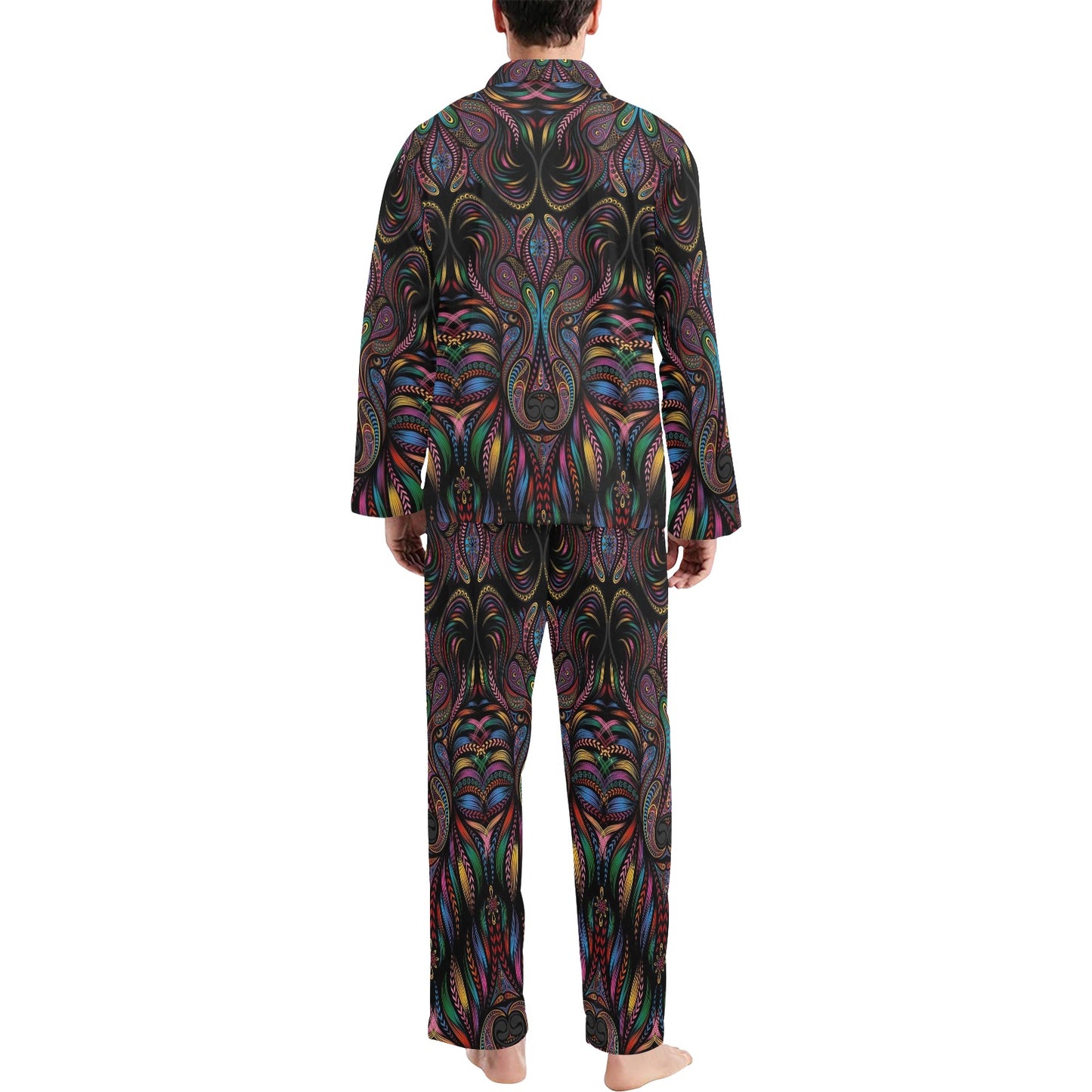 Colorful Art Wolf Men's Long Pajama Set