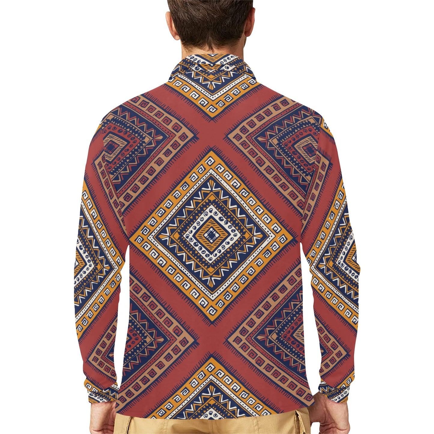 Native Pattern Print Design A06 Long Sleeve Polo Shirt For Men's