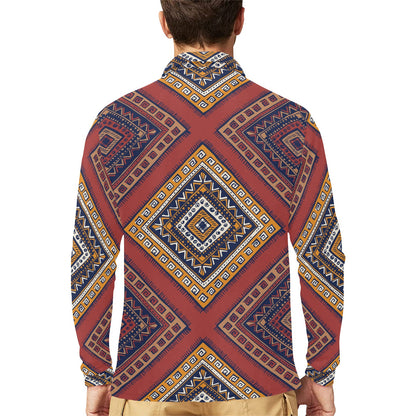 Native Pattern Print Design A06 Long Sleeve Polo Shirt For Men's