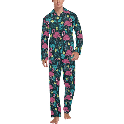 Flamingo Print Pattern Men's Long Pajama Set