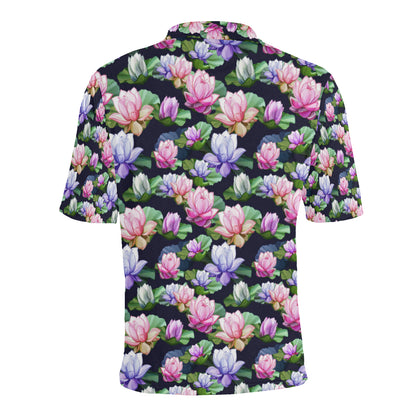 Lotus Flower Print Design Men Polo Shirt