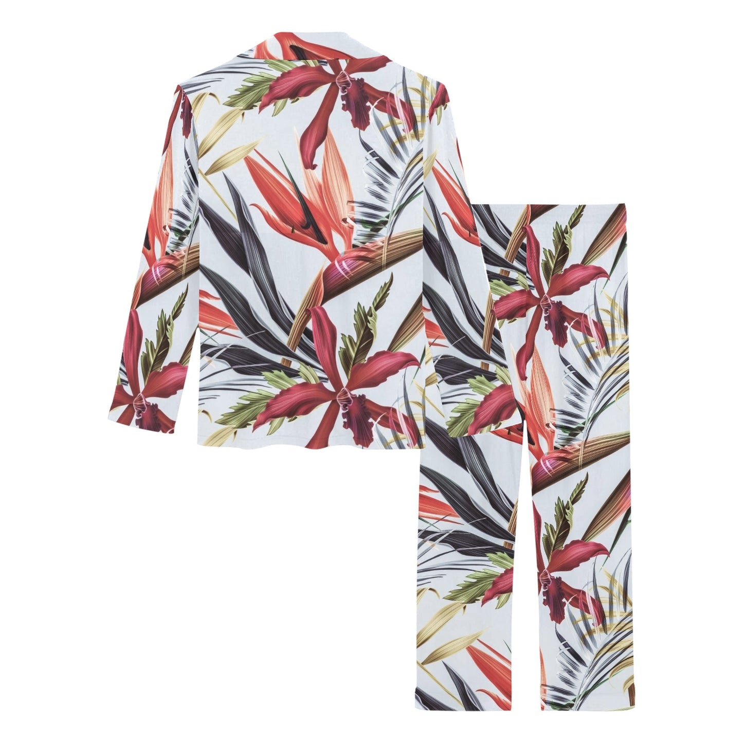 Tropical Flower Pattern Print Design TF021 Women's Long Pajama Set