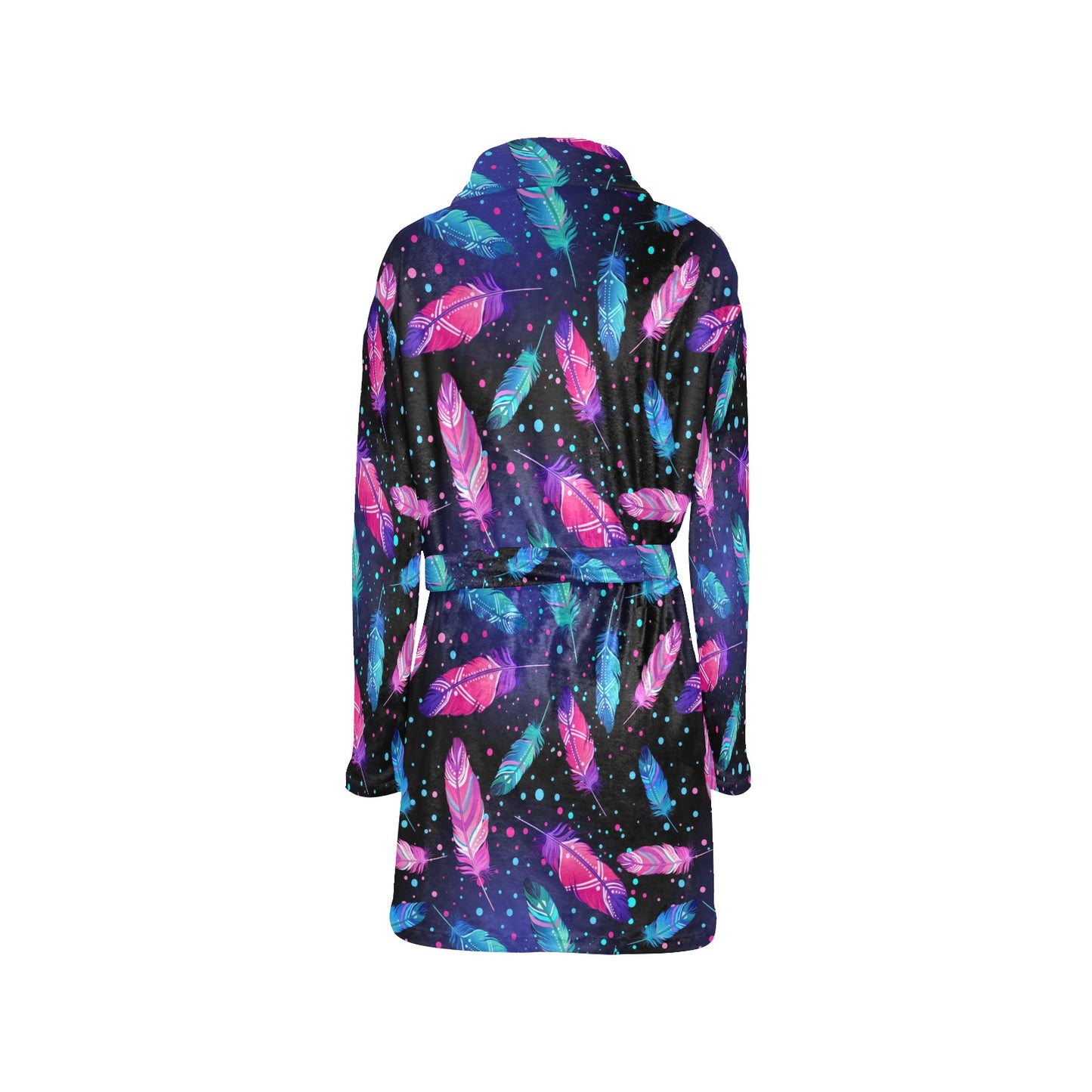 Feather Colorful Boho Design Print Women's Fleece Robe