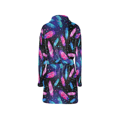 Feather Colorful Boho Design Print Women's Fleece Robe