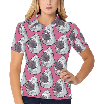 Great White Shark Pattern Print Design 01 Women's Polo Shirt