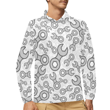 Mechanic Pattern Print Design 05 Long Sleeve Polo Shirt For Men's
