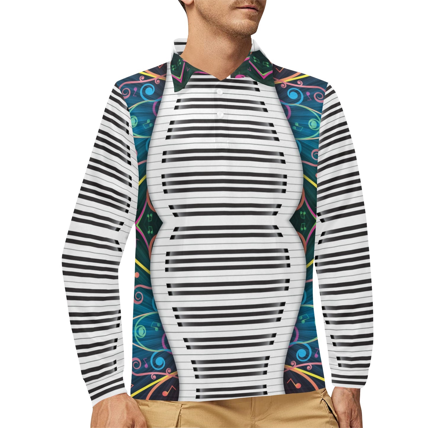 Piano Pattern Print Design 01 Long Sleeve Polo Shirt For Men's