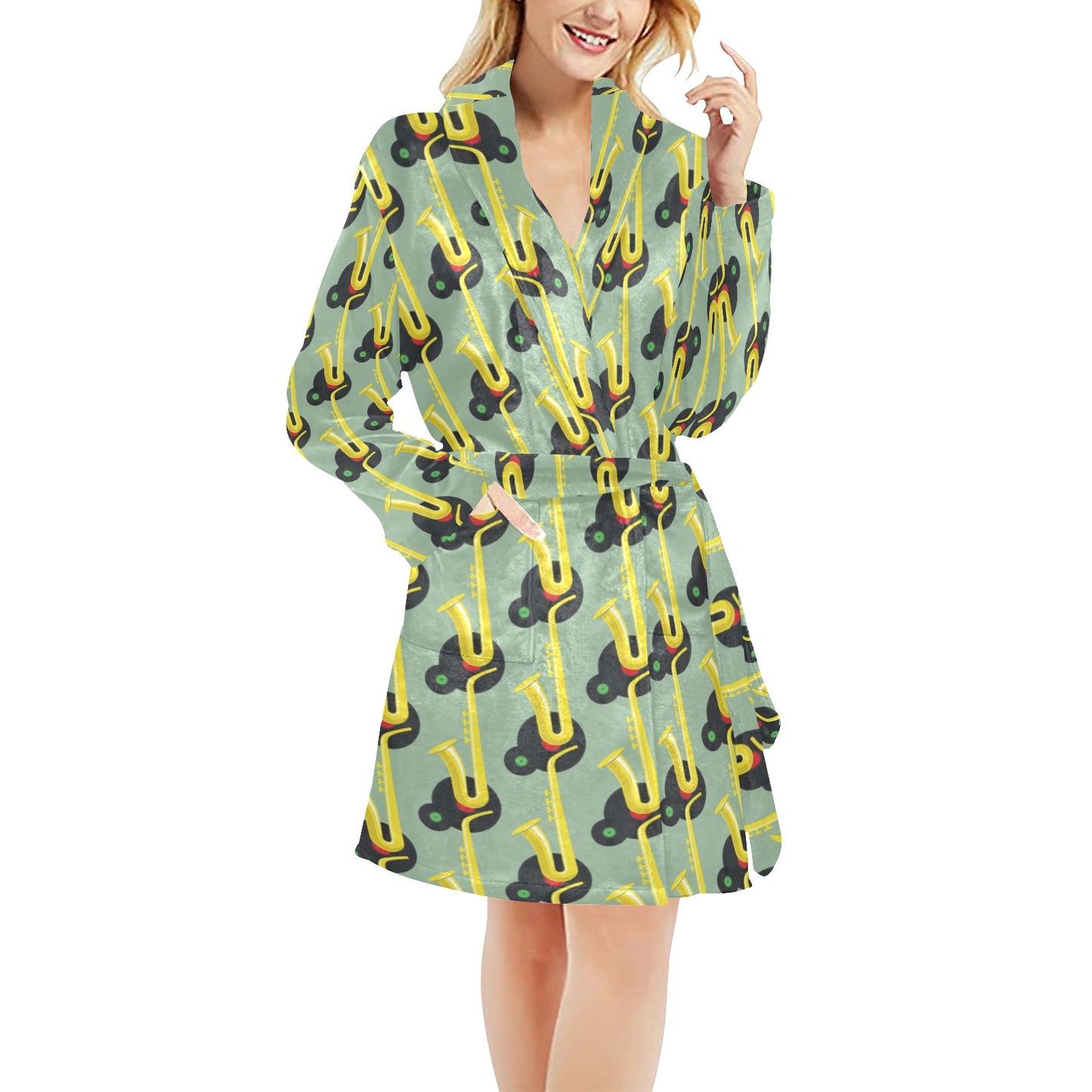 Saxophone Print Design LKS405 Women's Fleece Robe