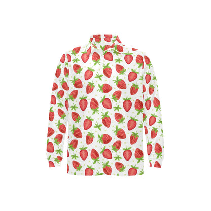 Strawberry Pattern Print Design SB07 Long Sleeve Polo Shirt For Men's