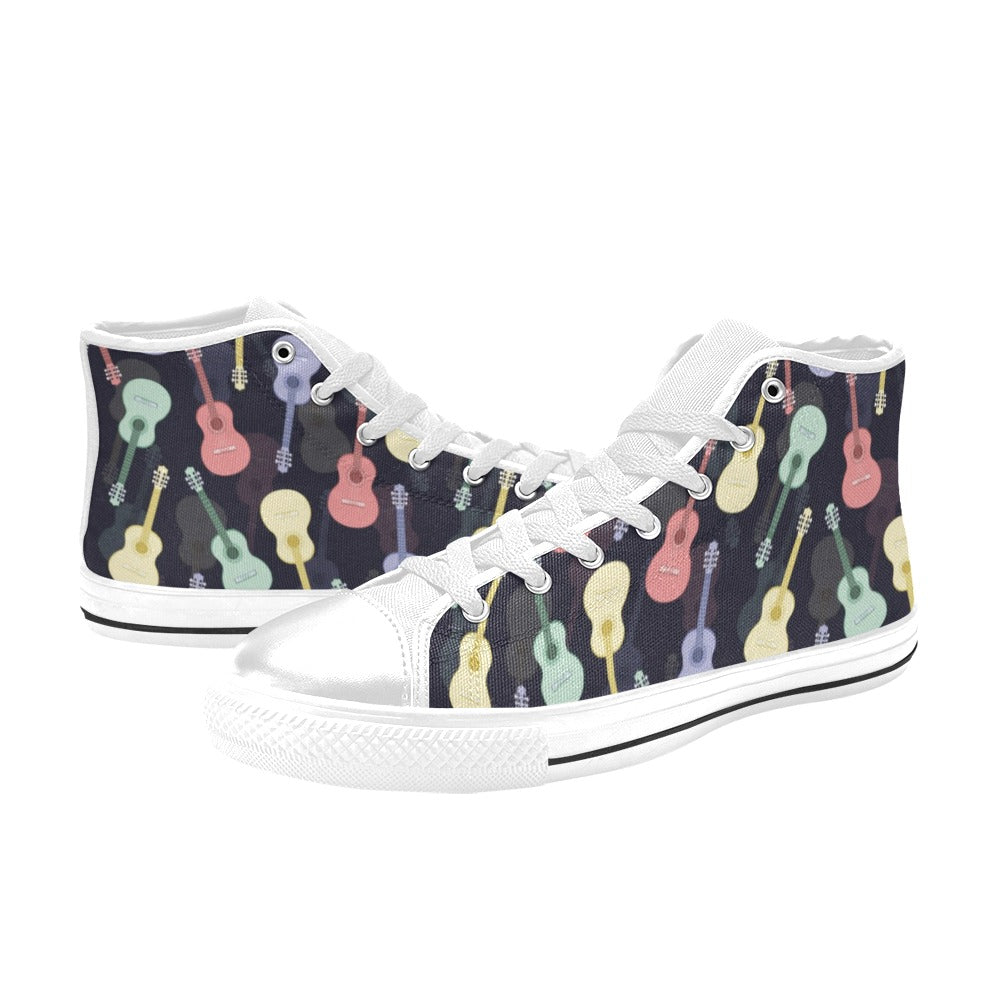 Acoustic Guitar Print Design LKS401 Men's High Top Canvas Shoes