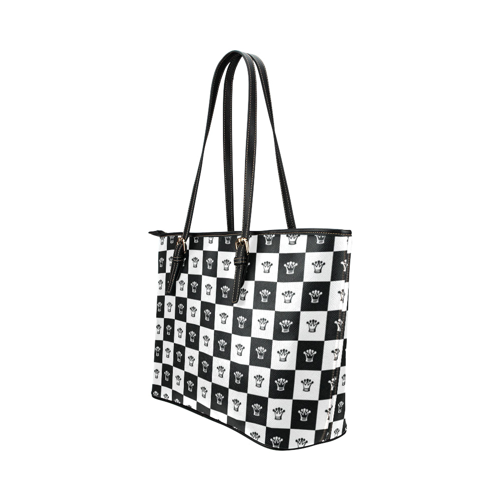 Checkered Flag Crown Pattern Leather Tote Bag