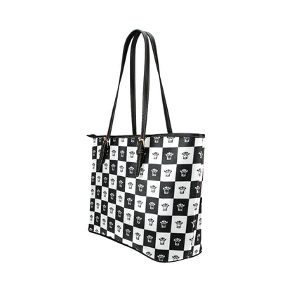 Checkered Flag Crown Pattern Leather Tote Bag