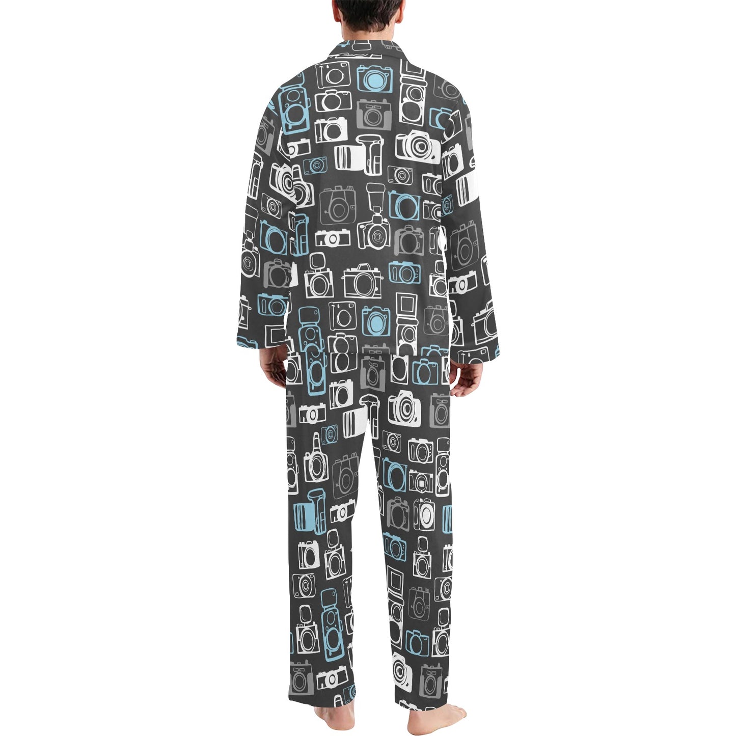 Camera Pattern Print Design 04 Men's Long Pajama Set