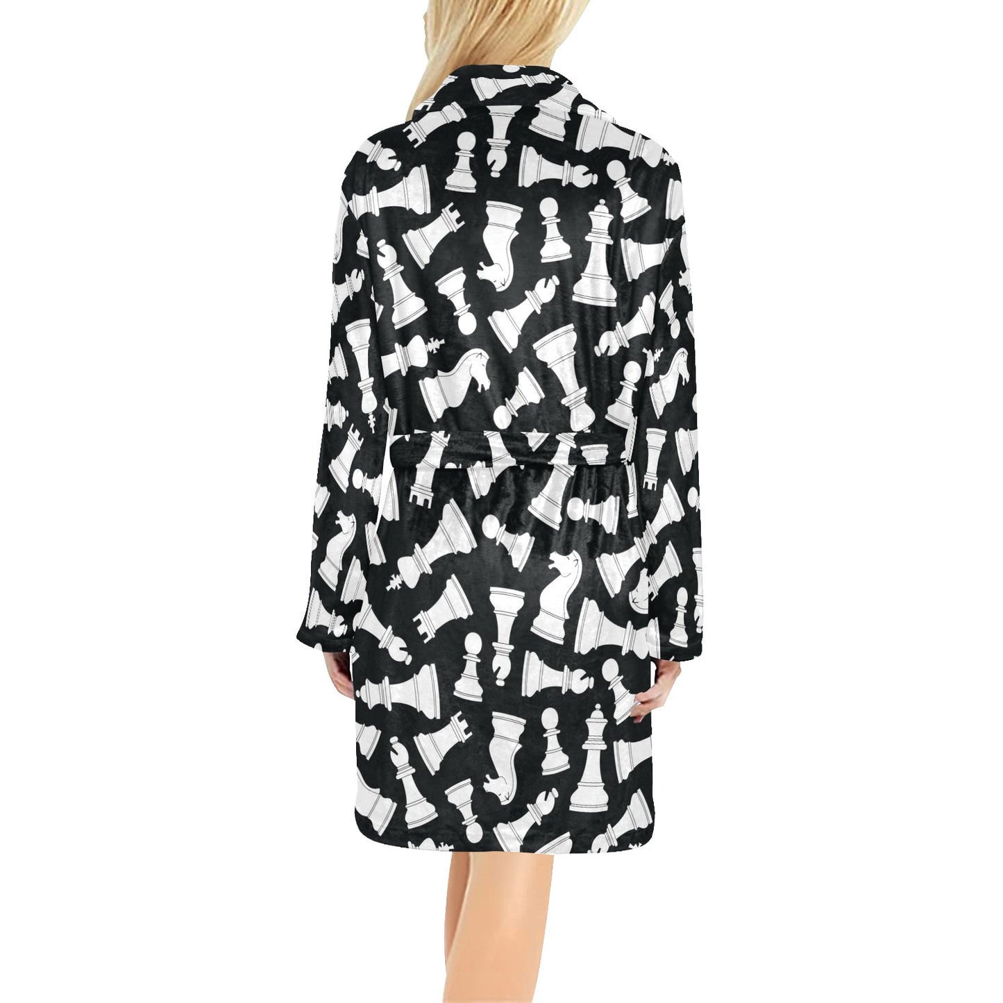 Chess Pattern Print Design 01 Women's Fleece Robe