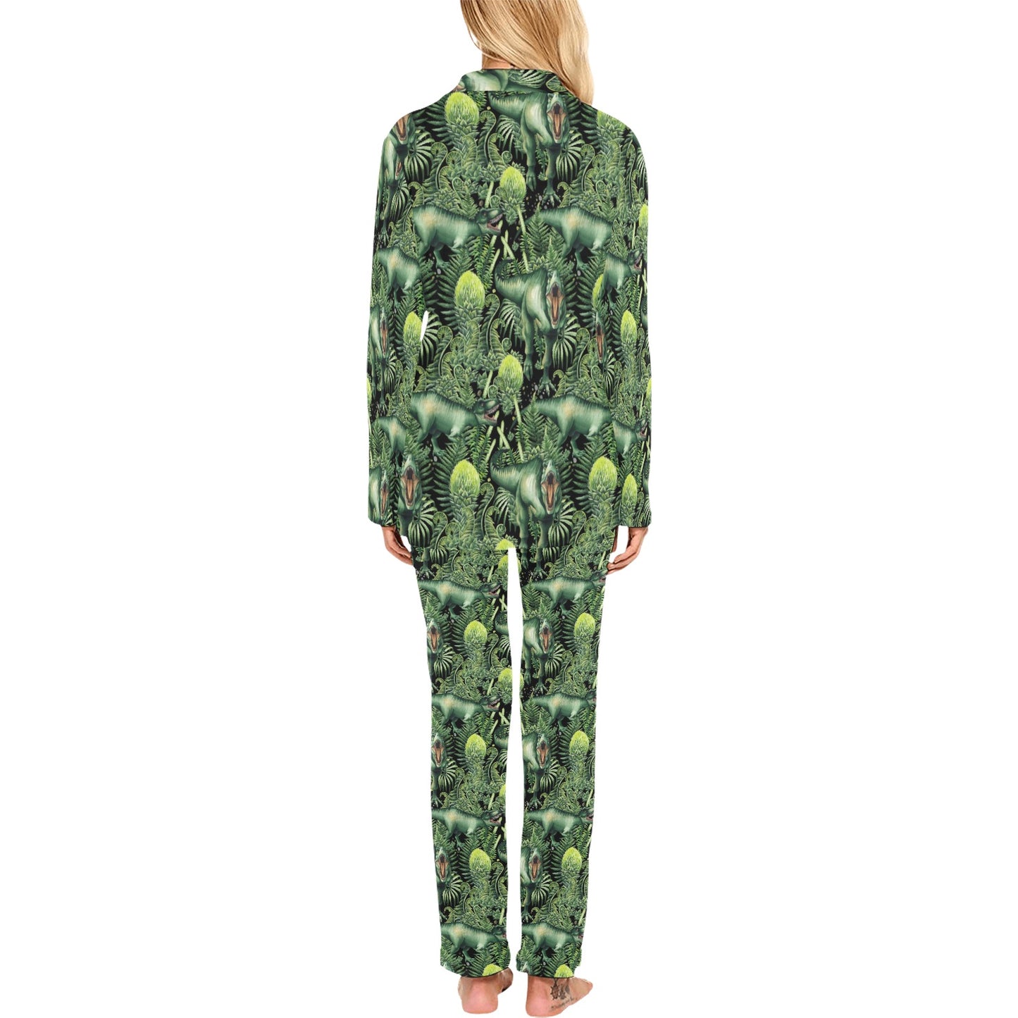 Dinosaur T Rex Print Pattern Women's Long Pajama Set