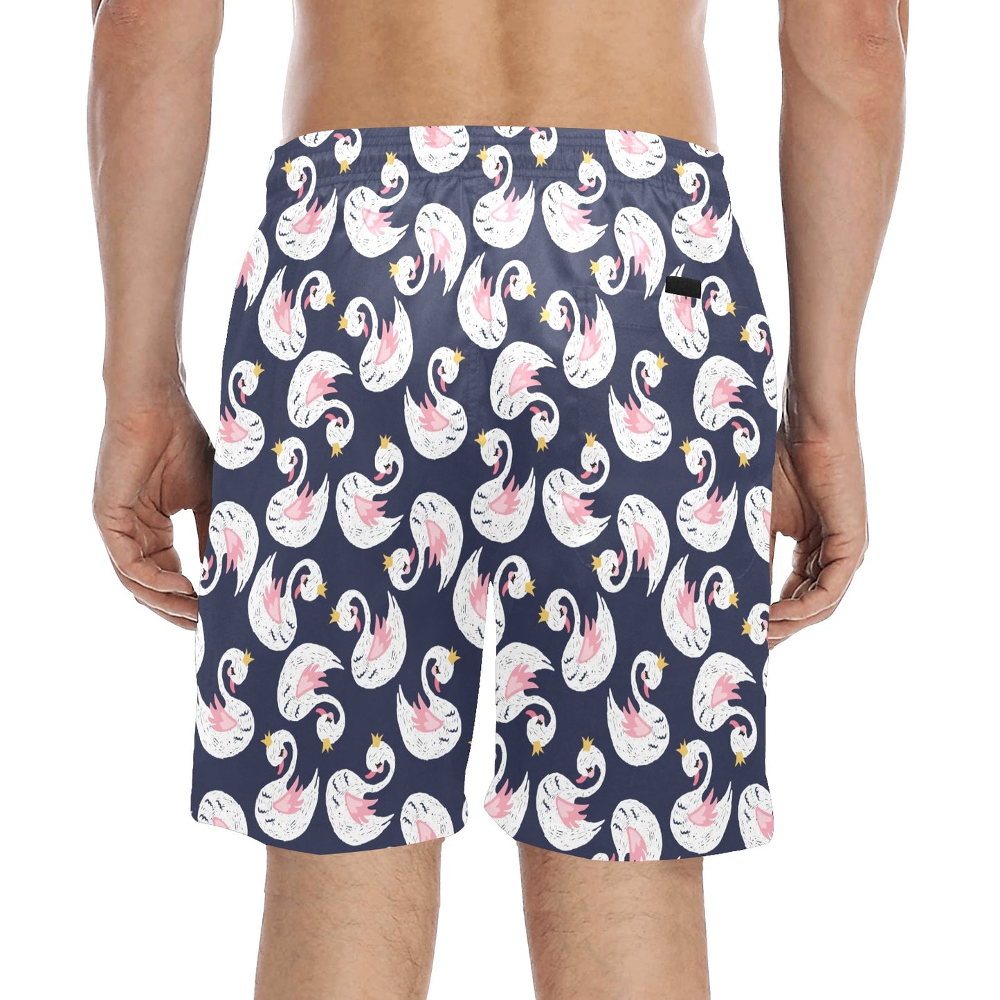 Swan Print Design LKS403 Men's Swim Trunks Beach Shorts